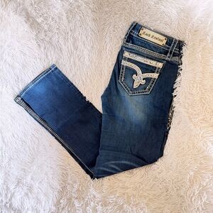 Rock Revival Sherry Straight, Dark Blue Bootcut Jeans with Rhinestone 30x31.5